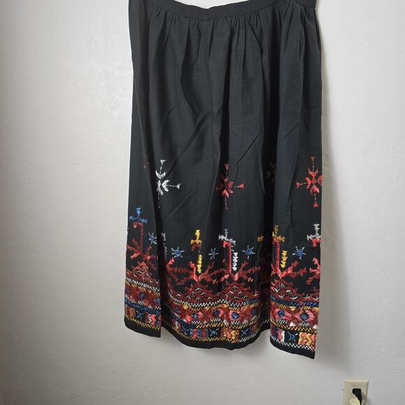 Custom Made Black Cotton Kutchi Colorful Embroidery Mirror Image Long Skirt XL - Picture 7 of 11